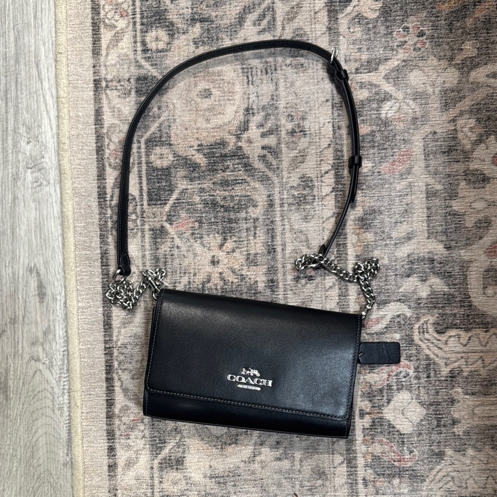 Coach Black Leather Crossbody with Chain Strap